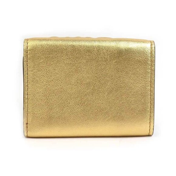 Auth FENDI Trifold Wallet Gold Leather - h30934g - Picture 9 of 12